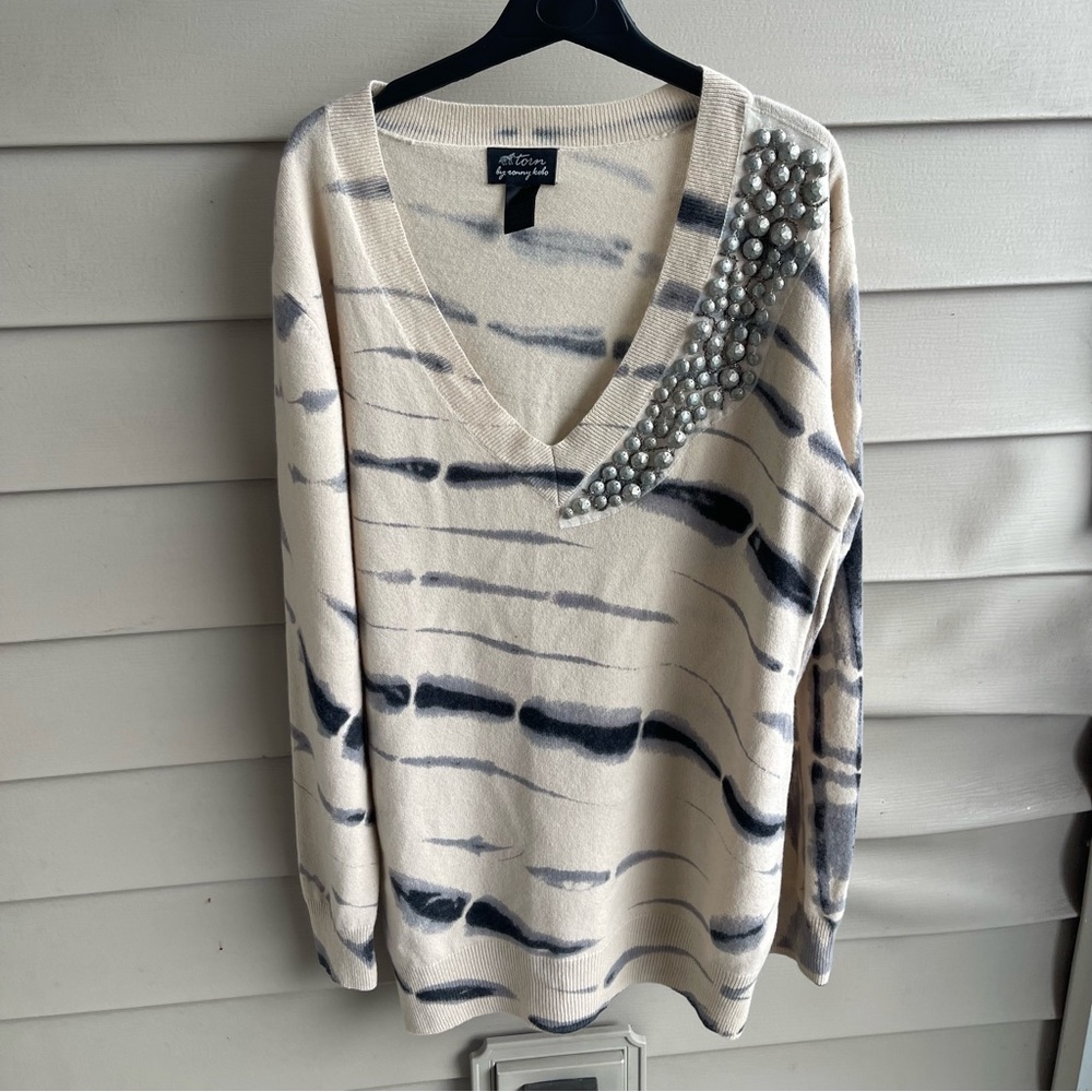 Torn By Ronny Kobo Cashmere Sweater Womens S Tie Dye‎ Bead Embellished Mob Wife